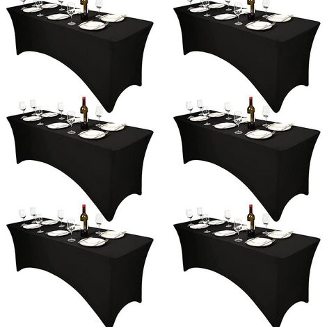 6er Set Schwarze Spandex Tischdecke für rechteckige Tische, 183x76x76cm, dehnbar, faltenfrei
