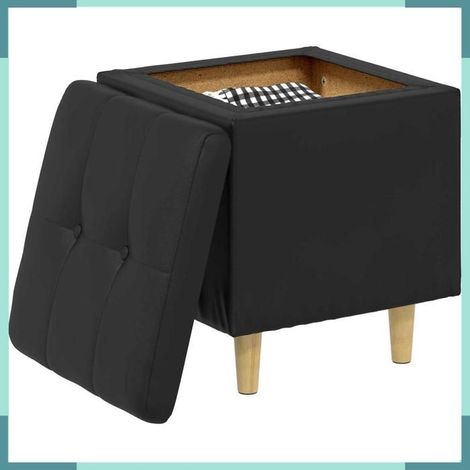 Pouf de rangement - 876816 - Noir - Simili cuir - 40 x 40 x 45 cm (1/5)