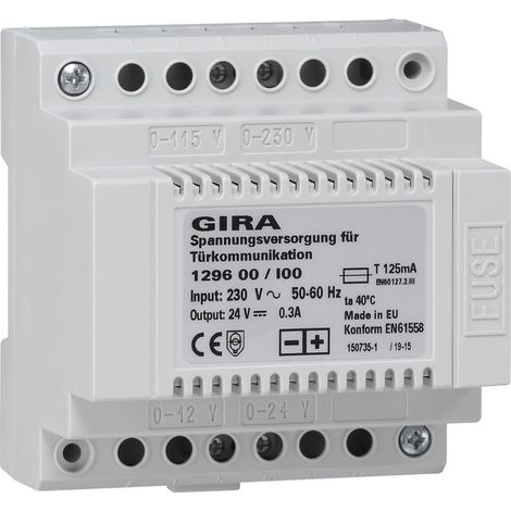 GIRA 129600 DISPOSITIVO DI CONTROLLO ALIMENTATORE PER COMUNICAZIONE PORTA 24 V DC 300 MA (1/2)