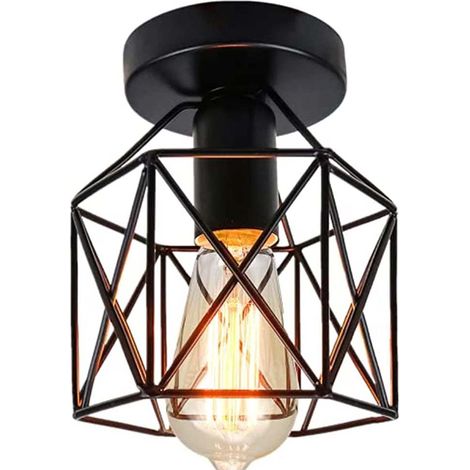 Deckenleuchte Industrielle Deckenlampe aus Eisen Käfig E27 Lampenschirm für Flur Küche Wohnzimmer Schlafzimmer (Schwarz)