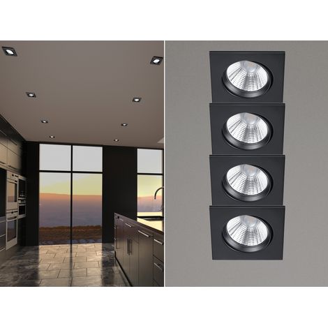 Eckige LED Einbaustrahler Decke im 4er Set schwenkbar dimmbar Schwarz matt 5,5W (1/5)