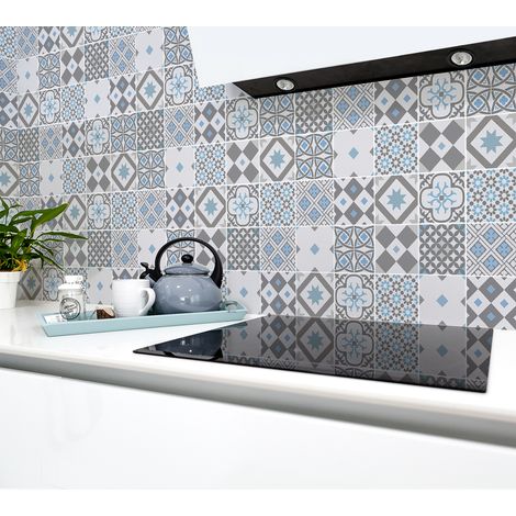 Sticker Mural Carrelage adhésif Cuisine Salle de Bain - 30 STICKERS CARREAUX DE CIMENT AZULEJOS CEUTA - 30stickers15x15cm (1/5)