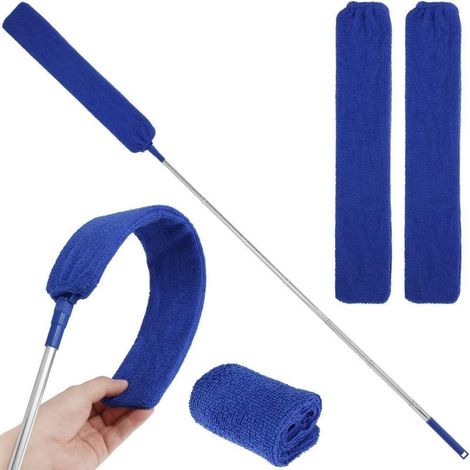 1 Perche télescopique, 1 tête de brosse, 3 housses microfibre, nettoyage hauteur, plafonds, vitres, murs (1/5)