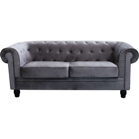 Divano 3 posti in Velluto Taupe Grigio Chesterfield (1/5)
