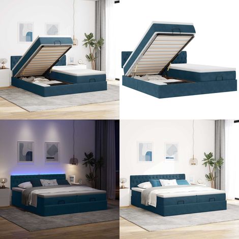 VidaXL Cadre de lit ottoman avec matelas bleu foncé 180x200 cm velours (1/5)