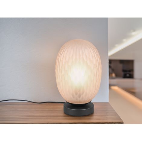 LED Tischleuchte mit ovalem Glasschirm Bernsteinfarbig, Höhe 28cm (1/5)