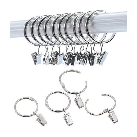 Accesorios para cortinas, 30 anillas para cortinas con pinzas, pinzas de drapería resistentes, ganchos para barra de tensión, ojales metálicos de diámetro interior, perchas decorativas para ventanas (1/4)