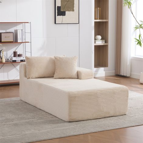 Canapé méridienne modulable 174cm en chenille rembourré avec mousse 30D haute résilience et base antidérapante – Beige (1/5)