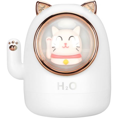 Humidificateur diffuseur d'arômes en forme de chat, capacité 400 ml, minuterie, décoration pour la maison ou le bureau, blanc ivoire (1/5)