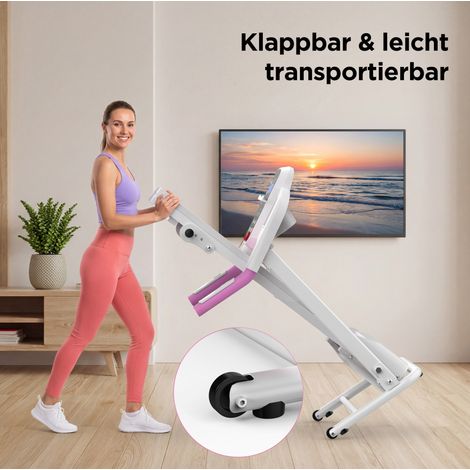 Cinta de correr plegable 123x64x119,5 cm de acero blanco y rosa con LED - MEUBLIV (1/5)