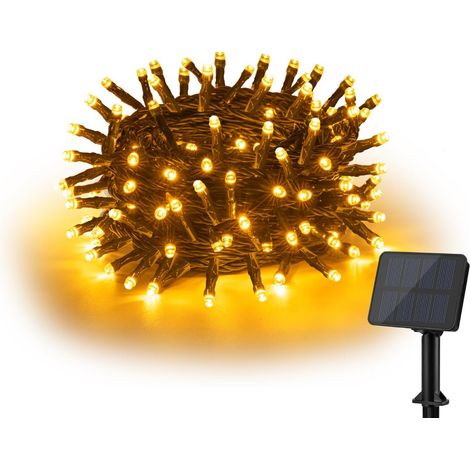Luci solari per esterni - 50 LED - 7 metri - 8 modalità - IP65 impermeabili - Bianco caldo - Resistenti alle intemperie - Adatte per balcone, giardino, matrimonio, patio, Natale, festa (1/5)