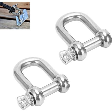 Lot de 2 manilles droites M12 en acier inoxydable - Forme courte - Anneau 304 D - Avec boulons à œil - Diamètre : 12 mm - Pour câbles en acier, cordons, chaînes, manilles (1/5)