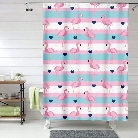 Rideau de douche flamant rose décoratif, tissu imperméable, 180x180 cm (1/5)