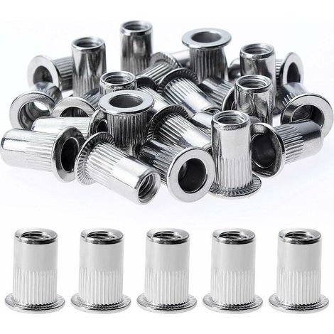 150 Stück M5 Nietmuttern, Edelstahl-Nietmuttern, Flachkopf-Einsatzmuttern-Sortiment für Holzmöbel, (10 mm 13 mm) (1/5)