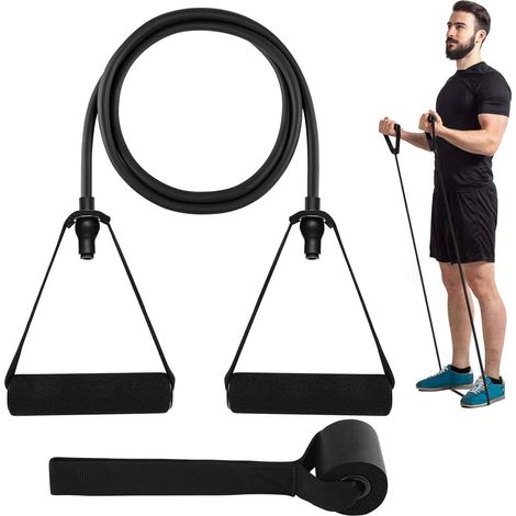 Bandes de résistance simples avec poignées - Bandes d'exercice, élastiques de musculation pour la kinésithérapie, le renforcement musculaire, les entraînements à domicile, ancrage de porte et guide d' (1/5)