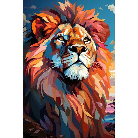 Tableau mural encadré lion géométrique coloré 65x97 cm (1/3)