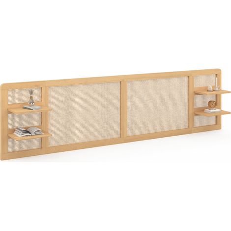 Idmarket – Tête de lit murale 240 cm – Cannage et MDF – 4 étagères bois clair – Hauteur 64 cm pour confort – Design moderne et vintage (1/5)