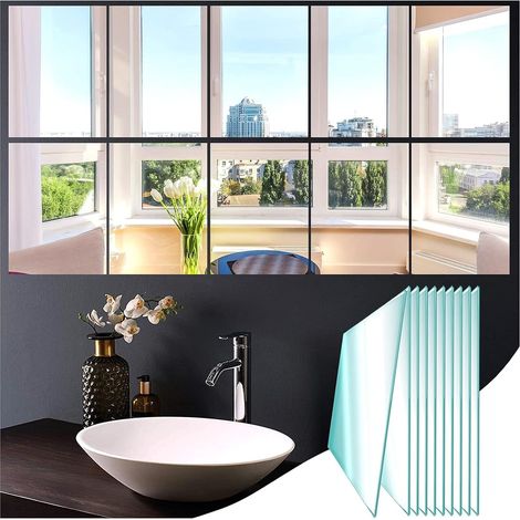 Verre Miroirs Muraux Autocollant 10 Pièces, 23x15cm HD Miroir Adhésif Décoratif Miroirs Carrés sans Cadre pour Salle de Bain, Cuisine, Chambre Entrée et Salon (1/5)