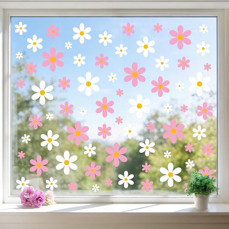 (109 PCS) Rose Pâquerettes pour Fenêtres, 9 Feuilles Réutilisable , Gommettes Double Face Décorations Printemps pour Maison Bureau Magasin Salle Vitre (1/5)