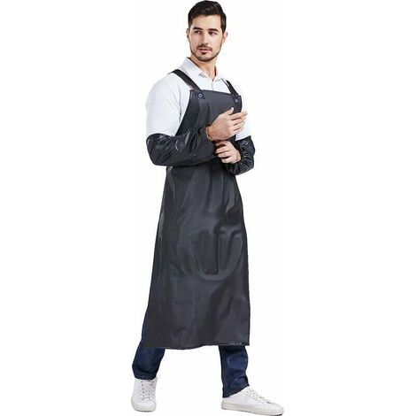 Tablier imperméable - Résistant - Réglable - Tablier + manches - Caoutchouc - Noir (1/4)