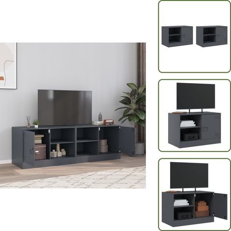 TV-Schränke 2 Stk. Anthrazit 67x39x44 cm Stahl - TV-Schrank - Fernsehtisch - Wohnzimmermöbel - Stahlschrank - Anthrazit (1/5)