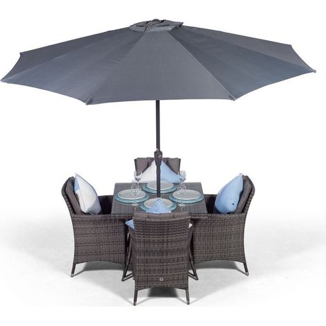 Savannah Square 4 Seater Rattan Patio Dining Set - Grey (1/5)