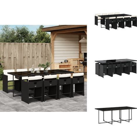 9-tlg. Garten-Essgruppe mit Kissen Schwarz Poly Rattan - Garten Essgruppe - Garten Essgruppen - Outdoor Essgruppe - Terrasse Essgruppe (1/5)