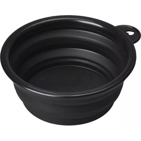 Gamelle de voyage pliable pour chien - Gamelle pour chiot - Gamelle pliable en silicone - Gamelle portable avec mousqueton - Noire, 450 ml (1/3)