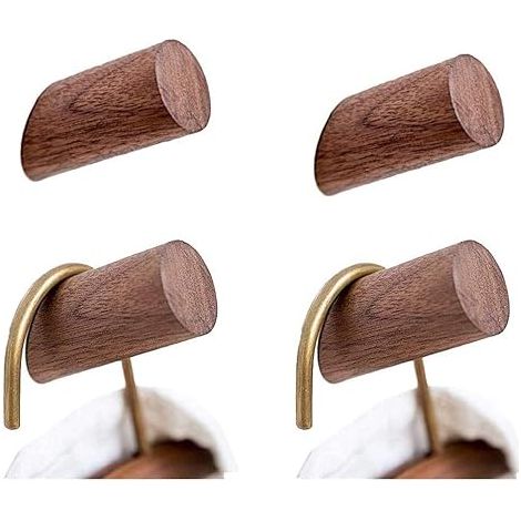 Crochets muraux en bois, paquet de 4 crochets pour manteaux, crochets muraux rustiques en bois, crochet pour peignoir robuste, porte-chapeau Crochets pour suspendre les serviettes de bain (bois de no (1/5)