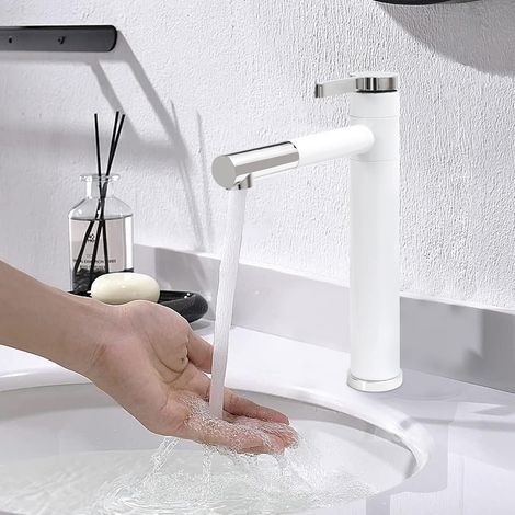 360° Drehbar Wasserhahn Weiß Bad Waschbecken Armatur Aufsatzwaschbecken Einhebelmischer Waschtischarmatur (1/5)