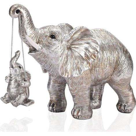 Estatua de elefante, escultura de elefante de la suerte, símbolo de salud y fuerza, objeto decorativo moderno para el hogar, la sala de estar o la oficina - Plata (1/4)