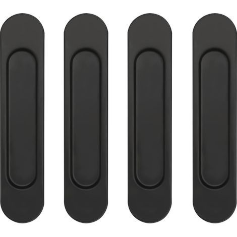 Lot de 4 poignées de porte coulissantes ovales auto-adhésives en alliage d'aluminium noir sans perforation pour portes coulissantes, fenêtres d'armoires (1/5)