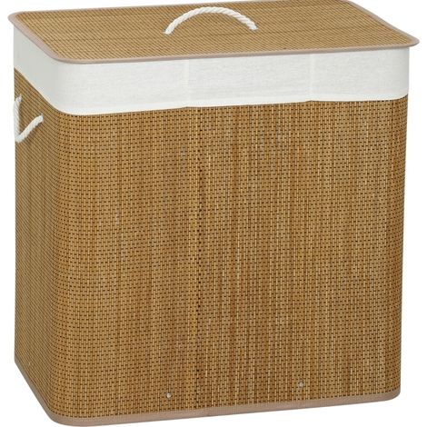 CHICFURN Cesta para la ropa de bambú con tapa 60 x 40 x 60 cm, marrón, 144 L, bolsa lavable (1/5)