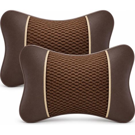 Appui-tête voiture - Coussin cervical 2 pièces en PU cuir - Mousse à mémoire - Soutien du cou, protection colonne - Auto, voyage-Marron (1/5)