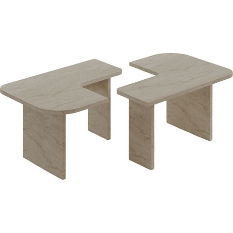 Ensemble tables basses en bois "Iris" - 90 x 45 x 35 cm - Travertin