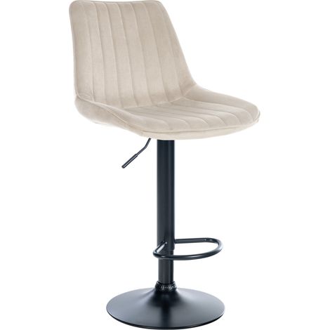 Sgabello da bar x1 regolabile in altezza girevole a 360° seduta in velluto crema cuciture verticali base in metallo nero 100005760