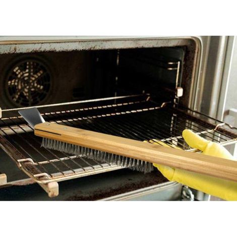 Brosse de nettoyage pour pierre à pizza - 57,5 cm - Brosse - Outil de nettoyage pour barbecue avec manche en bois (1/4)