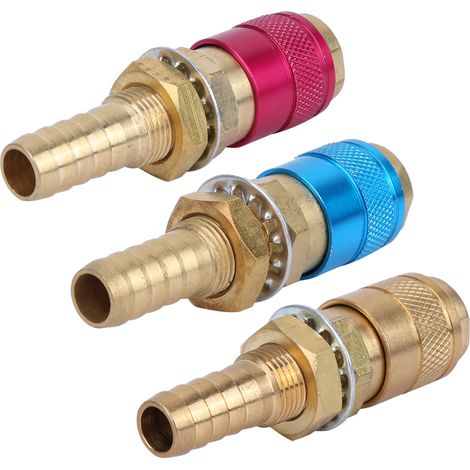 3 Stück M10 rot+gelb+blau Wasserkühlungs- und Gasadapter mit Schnellanschluss für WIG-Schweißbrenner (1/5)