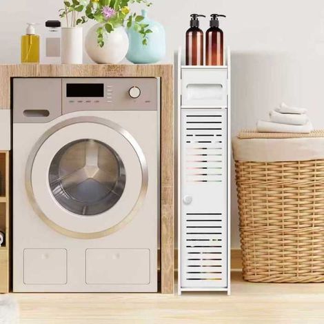 Casier de salle de bain vertical - DAYPLUS - W6,3×D6,3×H32 - Blanc - Panneaux mousse PVC - Sans BPA, résistant à l'humidité