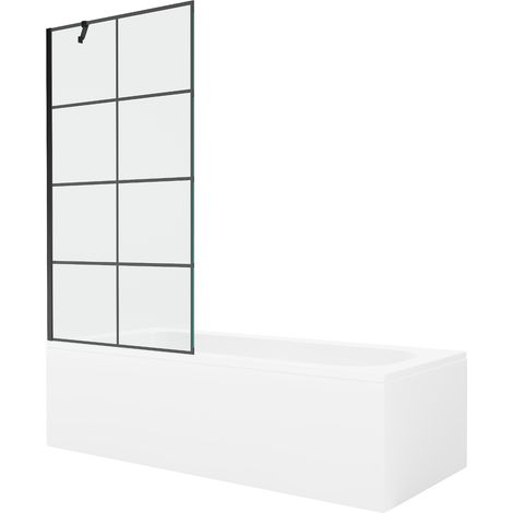 Mexen Vega vasca rettangolare 160 x 70 cm con pannellatura e parete doccia ad anta singola 90 cm, motivo nero (1/5)