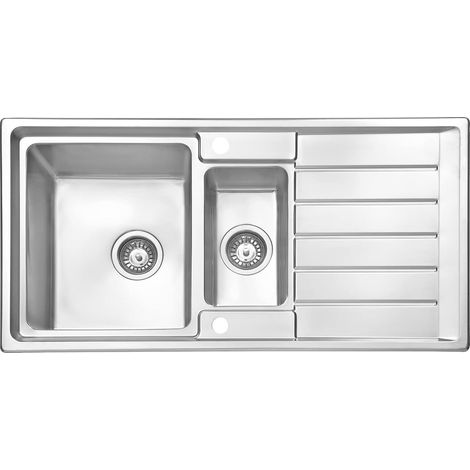 JASSFERRY Küchenspüle 1,5 Becken Einsatz, 970 x 500 x 205 mm Umkehrbarem Abtropffläche Waschbecken mit Abfallsieb