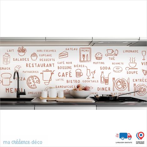 Crédence : Dessin food clair - Couleur Rouge beige - Alu composite - 120 - 60 (1/3)