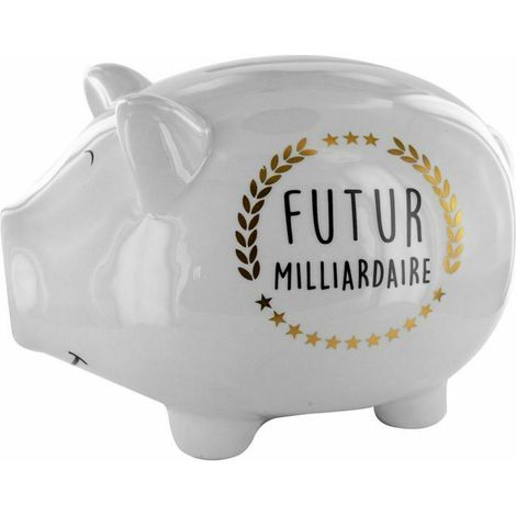 Paris Prix - Tirelire Déco Cochon futur Milliardaire 27cm Blanc- BLOW (1/2)