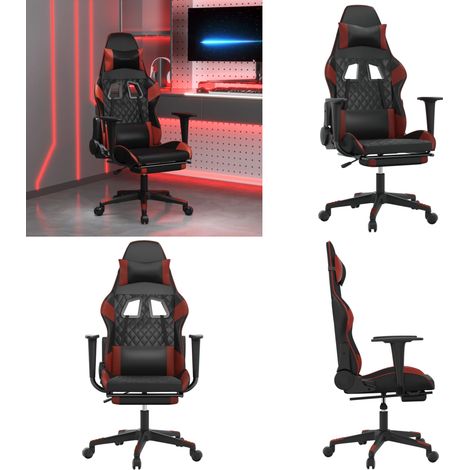 Sedia da Gaming con Poggiapiedi Nero e Rosso Vino in Similpelle - Sedia da gioco - Sedia con poggiapiedi