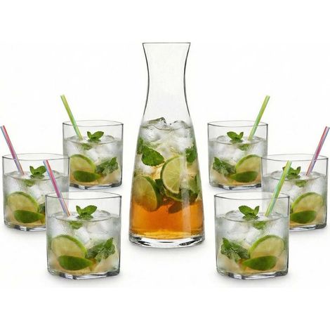 Set Caraffa 1L e 6 Bicchieri Rocks 35cl Accademia in Vetro Sonoro SON.hyx Brocca Ergonomica e Calici Quadrati Alta Resistenza per Whisky Cocktail Acqua Uso Domestico e Professionale Trasparente (1/5)