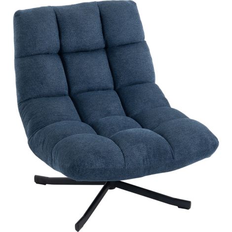 Fauteuil Pivotant 360° en Chenille Bleu Foncé Fauteuil Lounge Sans Accoudoirs Assise 75 cm Pieds en Acier pour Salon Lecture (1/5)