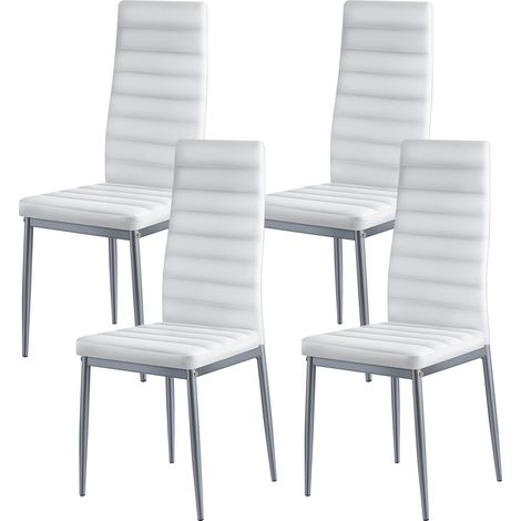 Lot de 4 chaises de salle à manger design, chaises d'appoint rembourrées en simili cuir pour table, chaises de cuisine gain de place avec coussins épais et pieds métalliques, blanc (1/5)