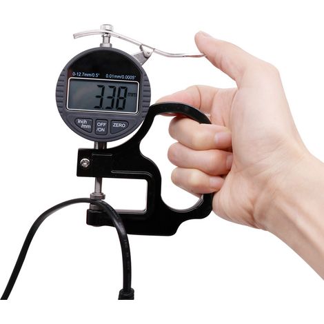 Digitales Dickenmessgerät 0–12,7 mm, Messmikrometer mit Digitalanzeige, Genauigkeit 0,01 mm, Kontrollwerkzeug für Papier und Folie, hochpräzises Messgerät (1/5)