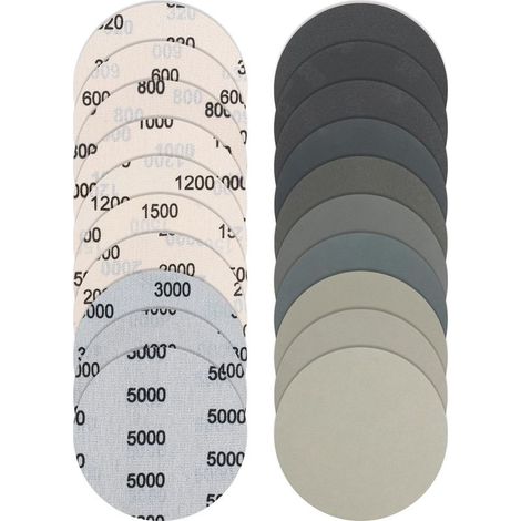 Lot de 36 disques abrasifs ronds auto-agrippants de 125 mm, grain 320, 600, 800, 1000, 1200, 1500, 2000, 3000, 4000, 5000, pour le polissage du bois, du métal et de l'automobile.