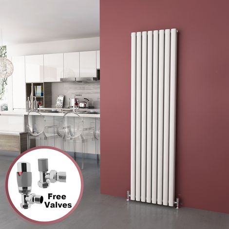 ELEGANT 1800 x 480mm Vertical Column Radiator White Oval Double Panel Designer Radiator Heater + Thermostatic Radiator Valves (1/5)